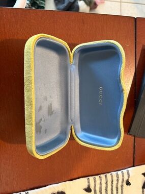 Gucci Yellow Velvet Sunglasses Case with Blue Interior